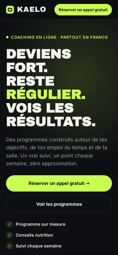 Démo KAELO affichée sur mobile